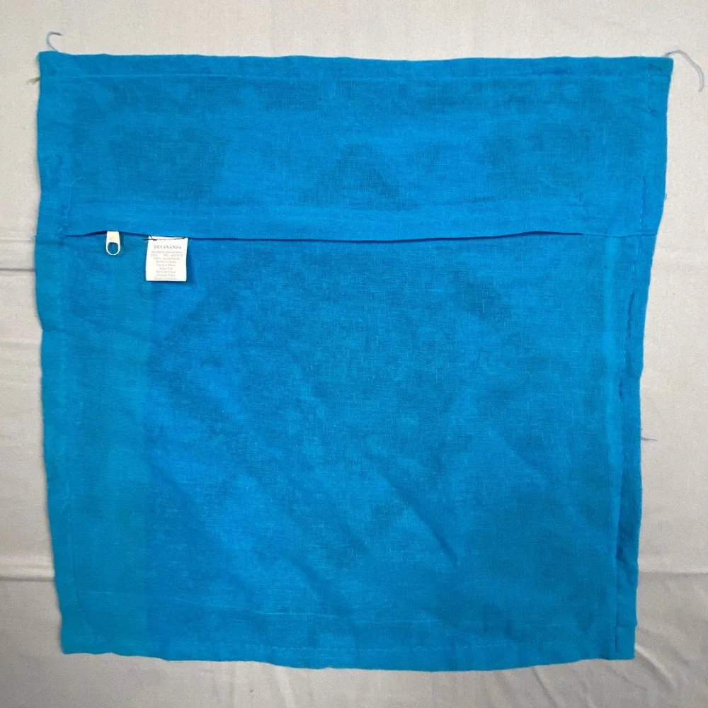 Devananda Turquoise Cotton Mirror Work Pillow Cover Boho Indian Embroidery 16x16